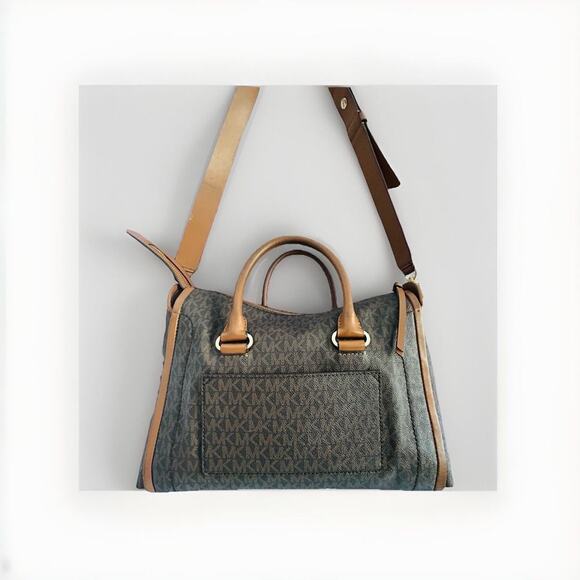 Michael Kors Handbags - Michael Kors Carine Medium Brown Acorn Gold Satchel Handbag Handle MK Logo